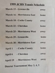 1999 JCHS Tennis Schedule