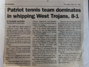 Jefferson County Patriots Tennis 1999 Season 7-3 finish